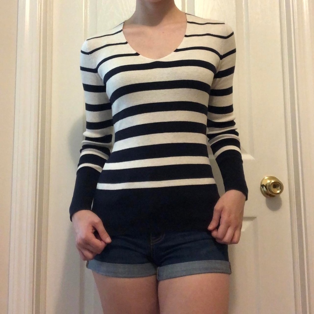 Black and White V-Neck Sweater - Size XS from Tommy Hilfiger